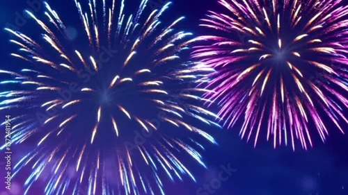 fireworks in the sky, colorful festive fireworks bursting with bright flashes for use in celebration videos, holiday intros, or event promotions