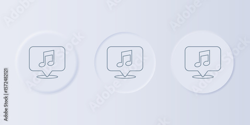 Grey Musical note in speech bubble icon isolated on grey background. Music and sound concept. Set icons in square buttons. Vector