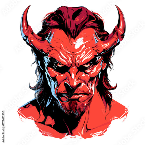 Portrait of devil in vector line art style. T-shirt template
