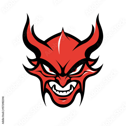 Portrait of devil in vector line art style. T-shirt template