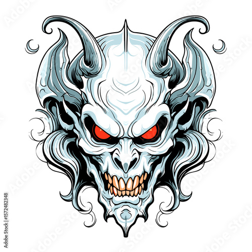 Portrait of devil in vector line art style. T-shirt template