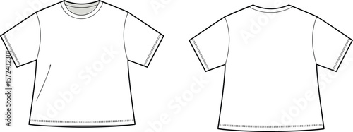 Short-Sleeve T-Shirt Template, Blank Casual Tee Mockup, Plain Apparel Design, Sketch Illustration, Everyday Wear, Editable Clothing, Adobe Stock