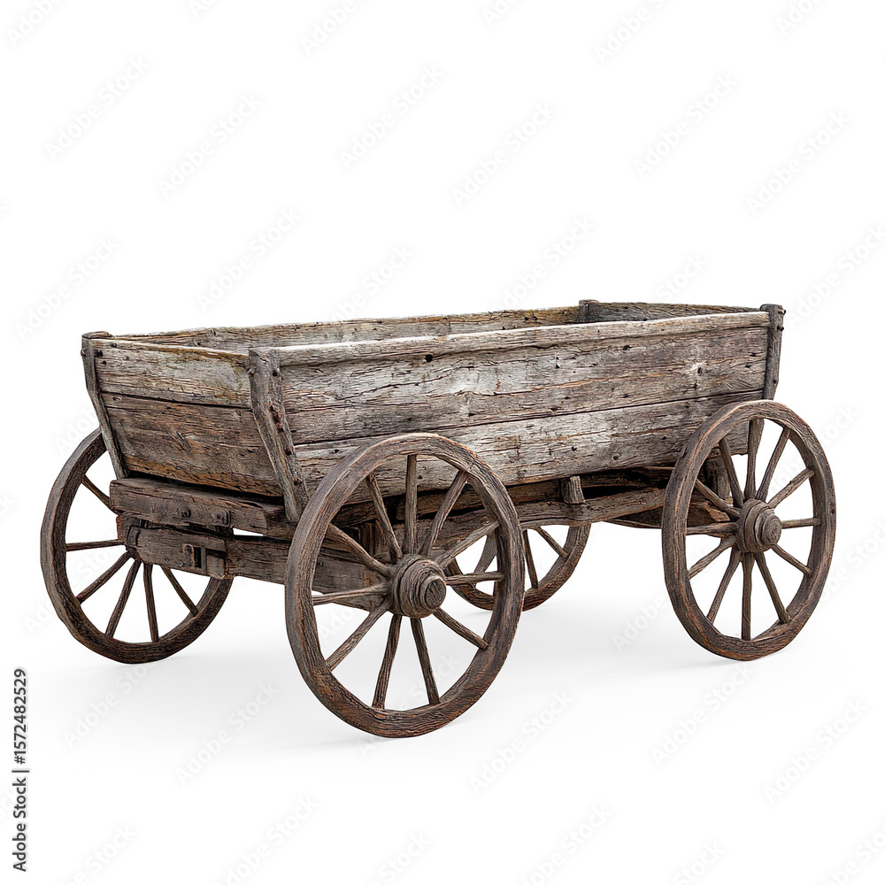 Fototapeta premium Vintage Wooden Cart with Poked Wheels on a Transparent Background