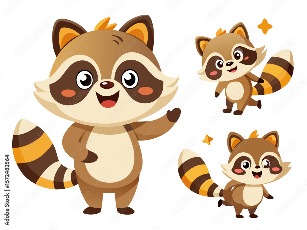 Fototapeta premium Character sheet of a cute baby raccoon