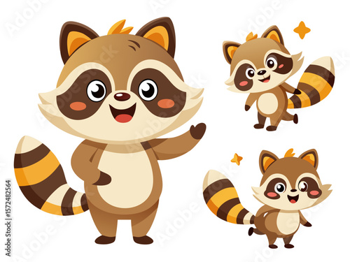 Character sheet of a cute baby raccoon
