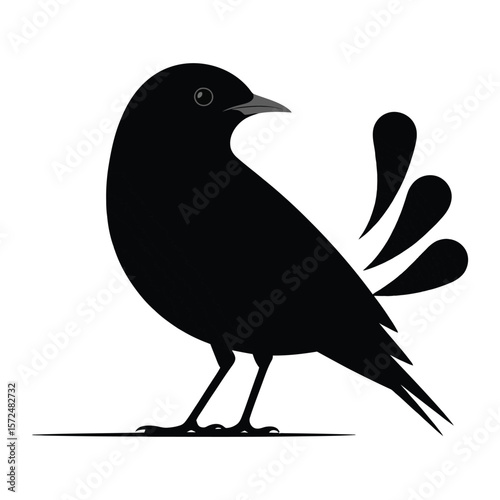 Black Silhouette of a Songbird: A sleek, minimalist silhouette of a songbird stands poised, its simple form and striking outline capturing the essence of avian grace and freedom.