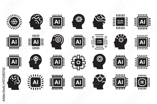 Artificial intelligence icons human head chip technology concepts computer