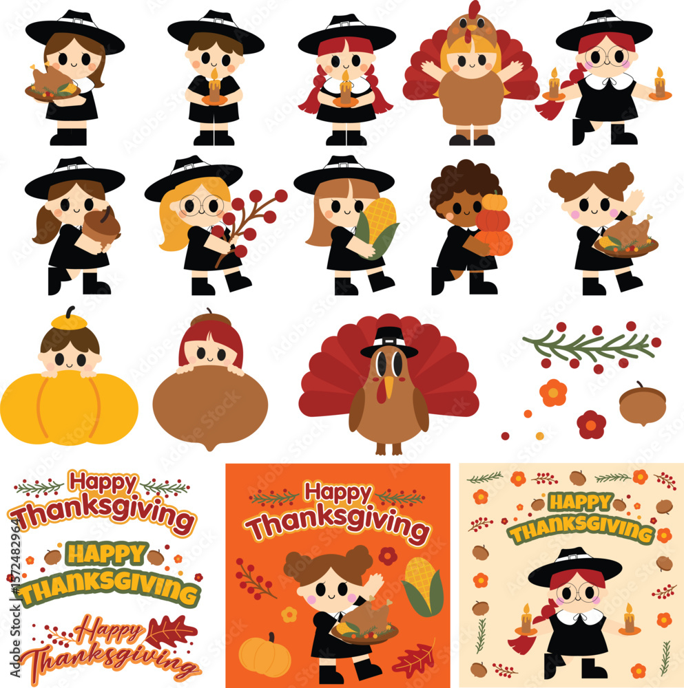 Obraz premium Cute Kids Thanksgiving Feast and Fun