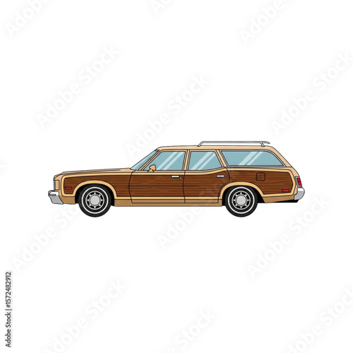 Side view of a vintage wood-paneled station wagon, showcasing classic car design elements.