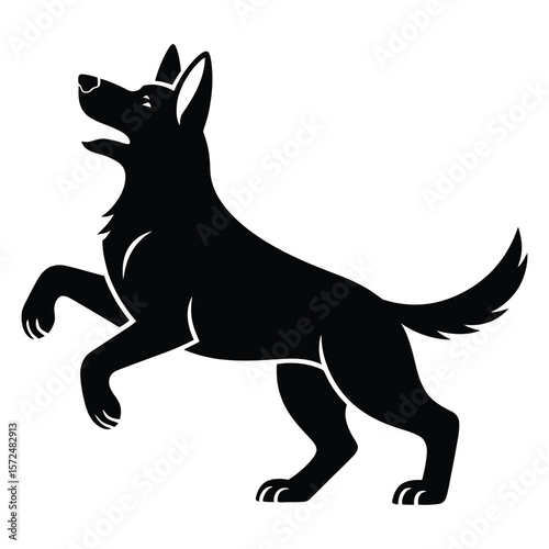 Loyal Companion: A silhouette of a dog in a poised stance, showcasing its alertness and obedience against a bright backdrop, portraying loyalty and companionship.