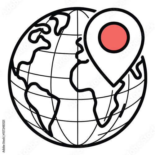 Global Destination: An emblematic illustration of the world, prominently marked with a location pin, encapsulating the essence of travel, exploration, and global reach.