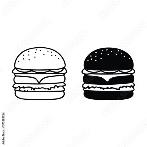 Two burgers outline and filled hamburger food