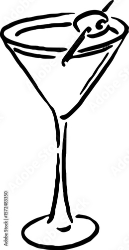 Martini Glass Sketch with Olives for Menu or Label Use