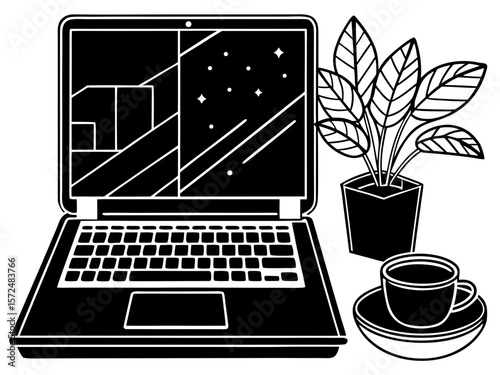 Minimalist workspace setup with a laptop coffee