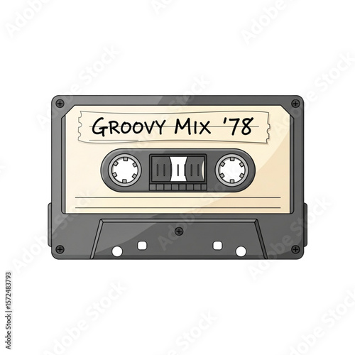 Retro cassette tape labeled "Groovy Mix '78," showcasing vintage music technology.