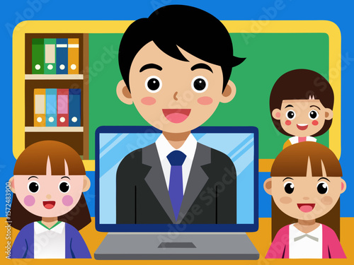 Online education and virtual classroom with teacher