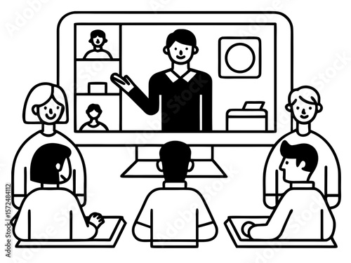 Online education and virtual classroom with teacher