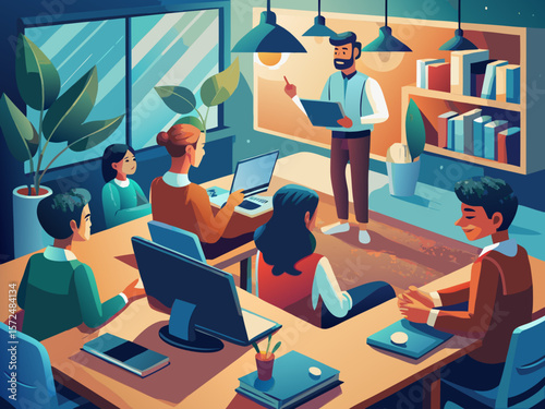 Online education and virtual classroom with teacher