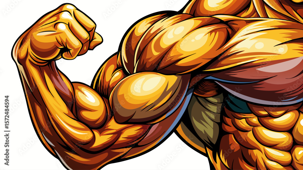 Close up on a bodybuilder biceps,shoulder,arm white  background