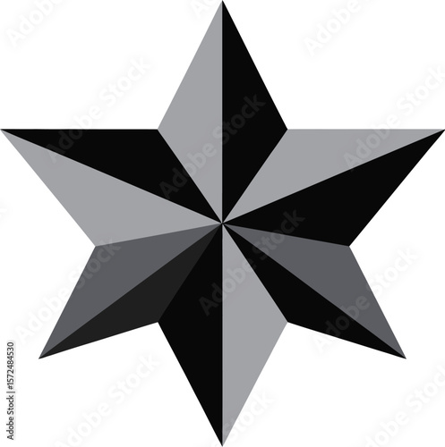Star of Contrast: A striking six-pointed star, meticulously crafted with a sophisticated gradient of grayscale tones, commands attention with its simplicity and bold design.