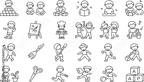 Adorable Children's Activities Illustrations of Playtime Fun and Early Childhood Development