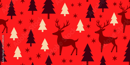 Merry Christmas and Happy New Year vector illustration with festive winter trees, snow, and holiday decorations, perfect for greeting cards and seasonal designs