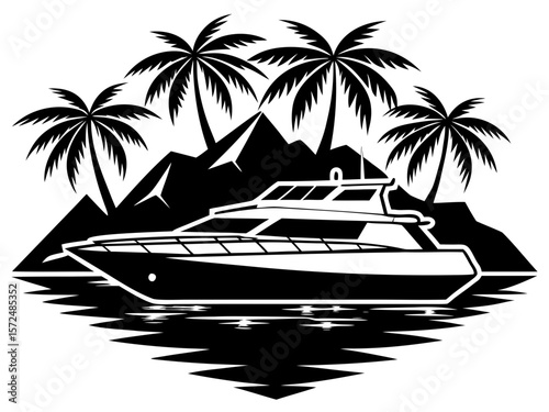 Vector of a tropical island with a private yacht