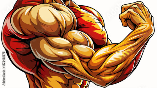 Close up on a bodybuilder biceps,shoulder,arm white  background