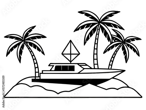 Vector of a tropical island with a private yacht