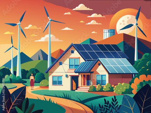 vector of eco friendly energy solutions showing