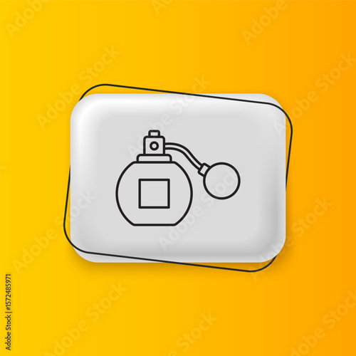 Black Perfume icon isolated on yellow background. Silver rectangle button. Vector