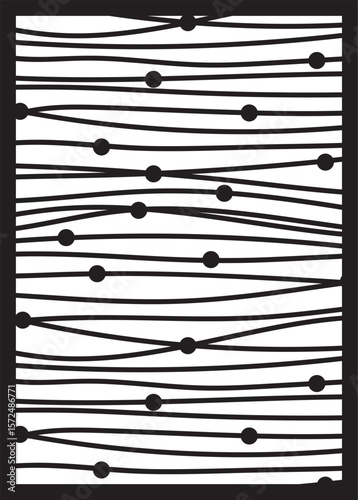 Geometric laser cut panel with horizontal lines and varying size dots in abstract modern style