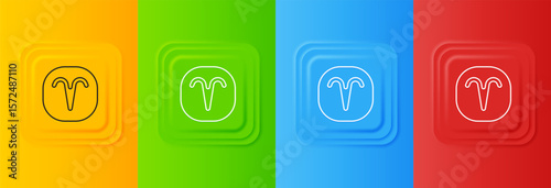 White Aries zodiac sign icon isolated on colorful background. Astrological horoscope collection. Set icons in square buttons. Vector