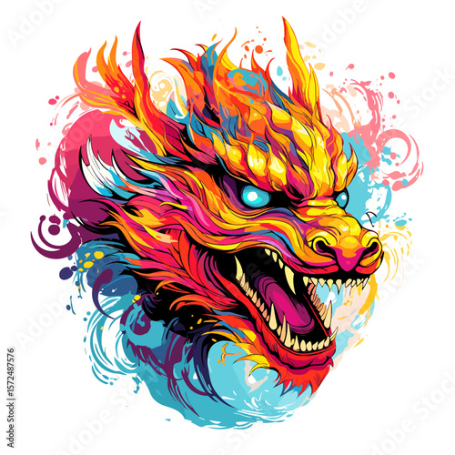 Wallpaper Mural Portrait of a fairy dragon in psychedelic vector pop art style. Torontodigital.ca