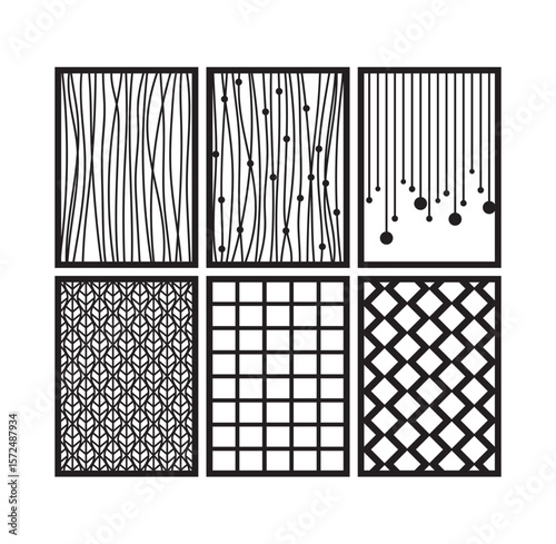 Modern geometric laser cut panel templates with linear, dot, lattice, and grid patterns