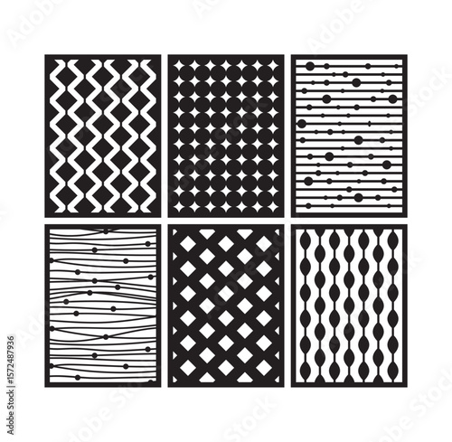 Geometric laser cut panel templates with modern abstract patterns and minimalist dot and line designs