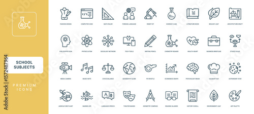 collection line icons school subjects visual guide educational disciplines, opportunity potential future exploration
