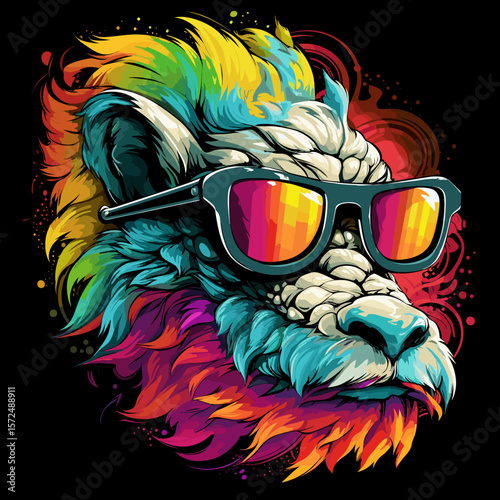Cute and funny fairy tale dragon with glasses in vector pop art style.
