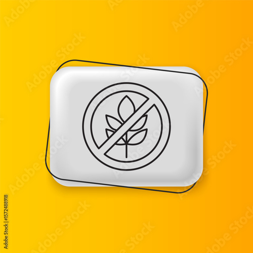 Black Gluten free grain icon isolated on yellow background. No wheat sign. Food intolerance symbols. Silver rectangle button. Vector