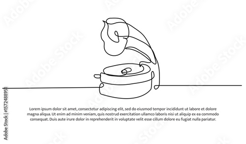 One line of gramofon. Abstract minimal continuous line.