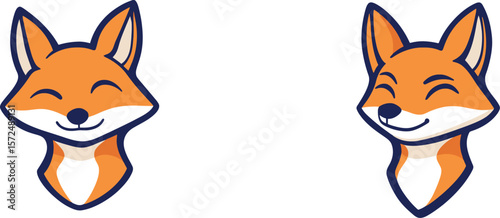 Two Cartoon Foxes Happy  Winking Expressions  for Kids Designs