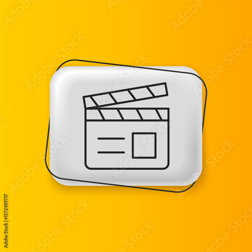 Black Movie clapper icon isolated on yellow background. Film clapper board. Clapperboard sign. Cinema production or media industry. Silver rectangle button. Vector