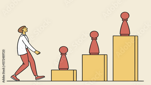 Career path success strategy illustration of business growth and achievement with chess pawn steps