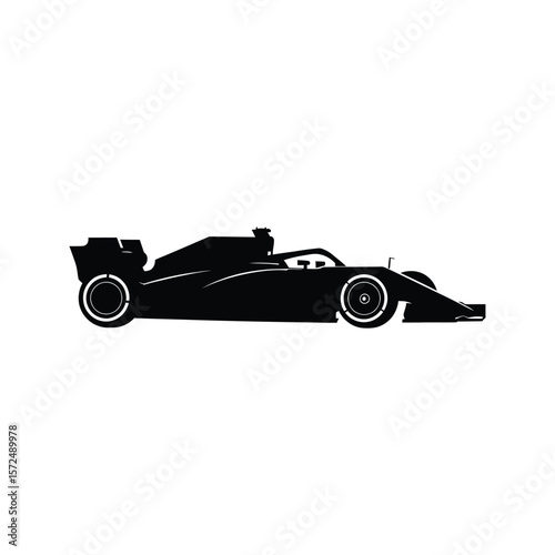 Black Silhouette Formula 1 Race Car Vector Illustration Side View