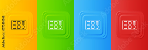 White Drum machine icon isolated on colorful background. Musical equipment. Set icons in square buttons. Vector