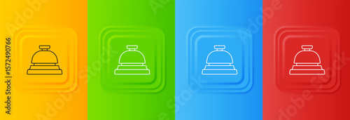 White Hotel service bell icon isolated on colorful background. Reception bell. Set icons in square buttons. Vector