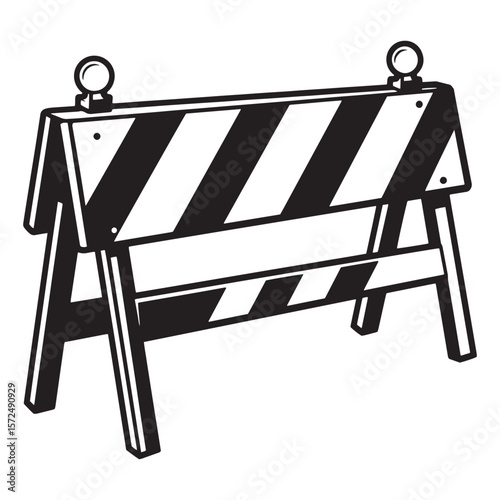 Black and white illustration of a construction barrier warning symbolizing danger and road work