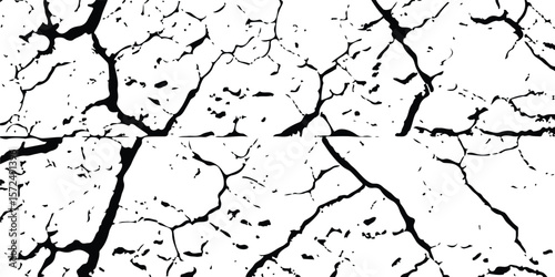 High-Quality Vector Texture with Cracks and Fractures from Earthquake Damage on Land, Floor, and Wall Surfaces in Black, White, and Grey, Ideal for Natural Disaster Simulations and Distressed Backgrou