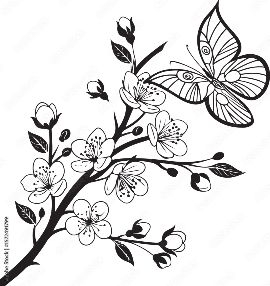 Obraz premium beautiful cherry blossom flowers And a beautiful butterfly