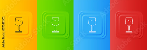 White Wine glass icon isolated on colorful background. Wineglass sign. Set icons in square buttons. Vector